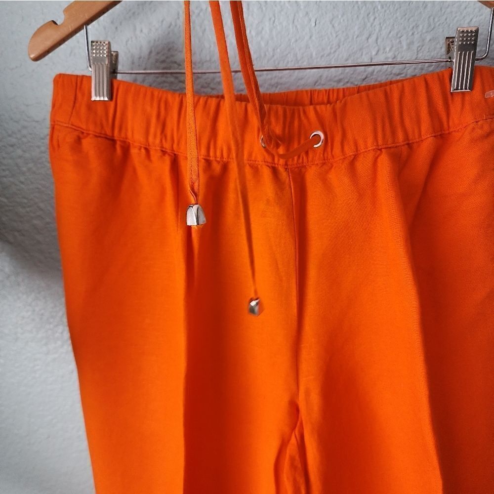 Ashley Stewart linen blend back elastic waistband w/ tie side pockets pants - Picture 3 of 11